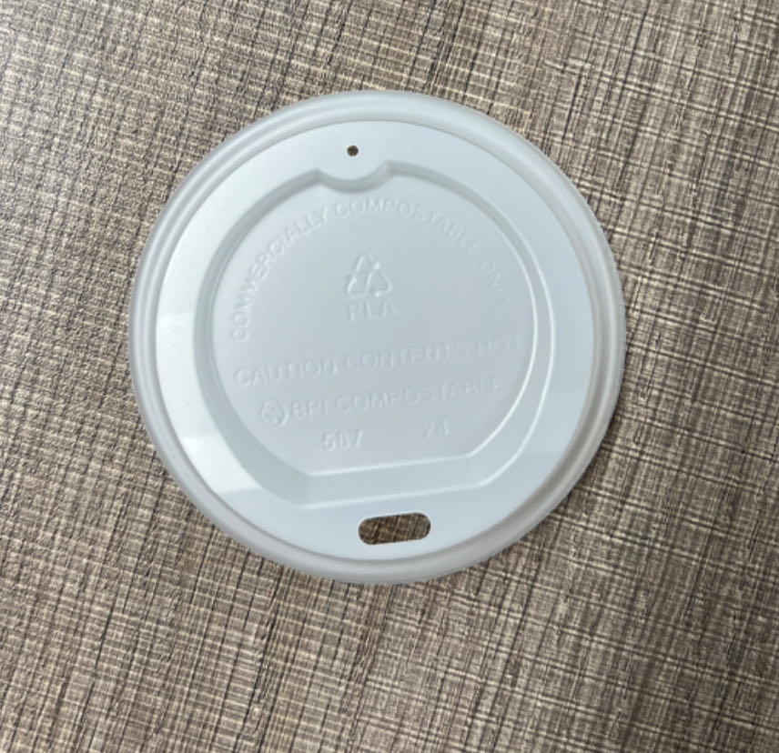 CPLA WHITE COFFEE LID FOR HOT CUP 08oz, COMPOSTABLE,