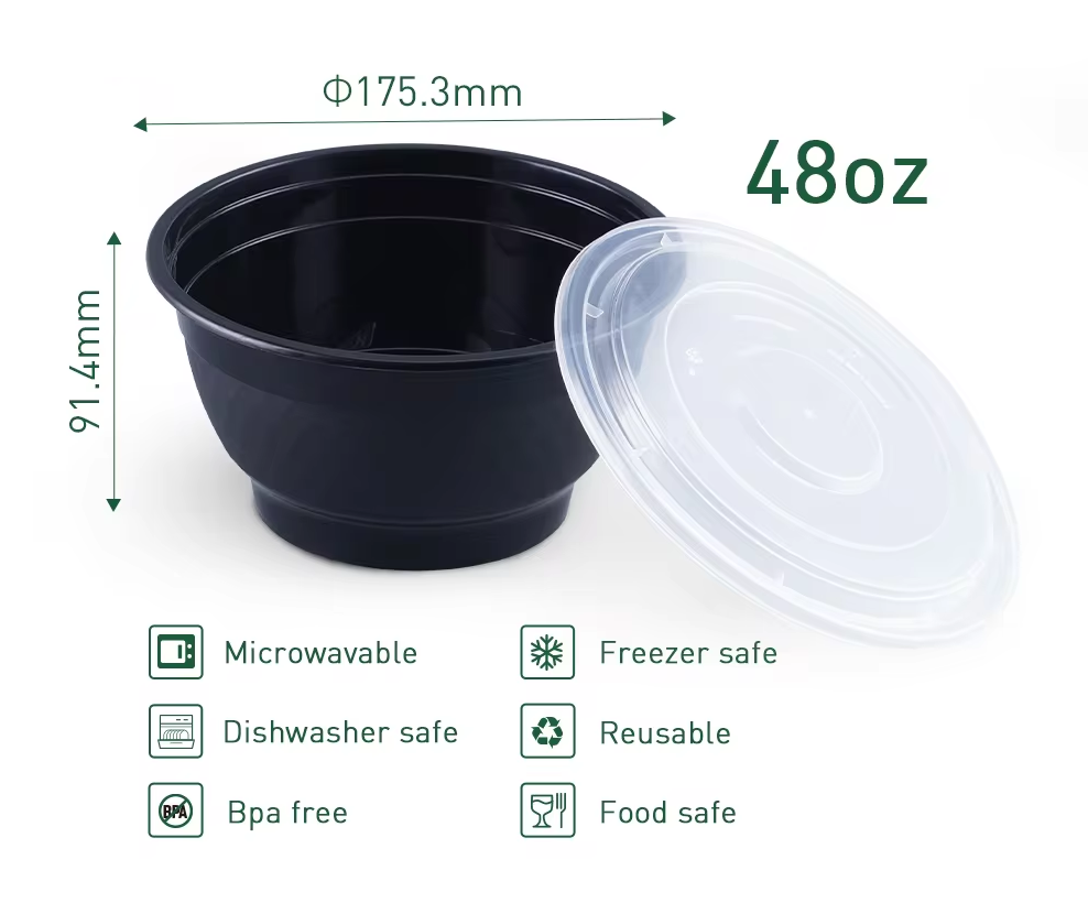 48 OZ PLASTIC BLACK BOWL COMB 150CT