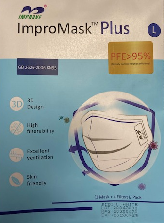 REUSABLE FACE MASK, WHITE, LARGE, WITH 4 FILTERS, 80/CS